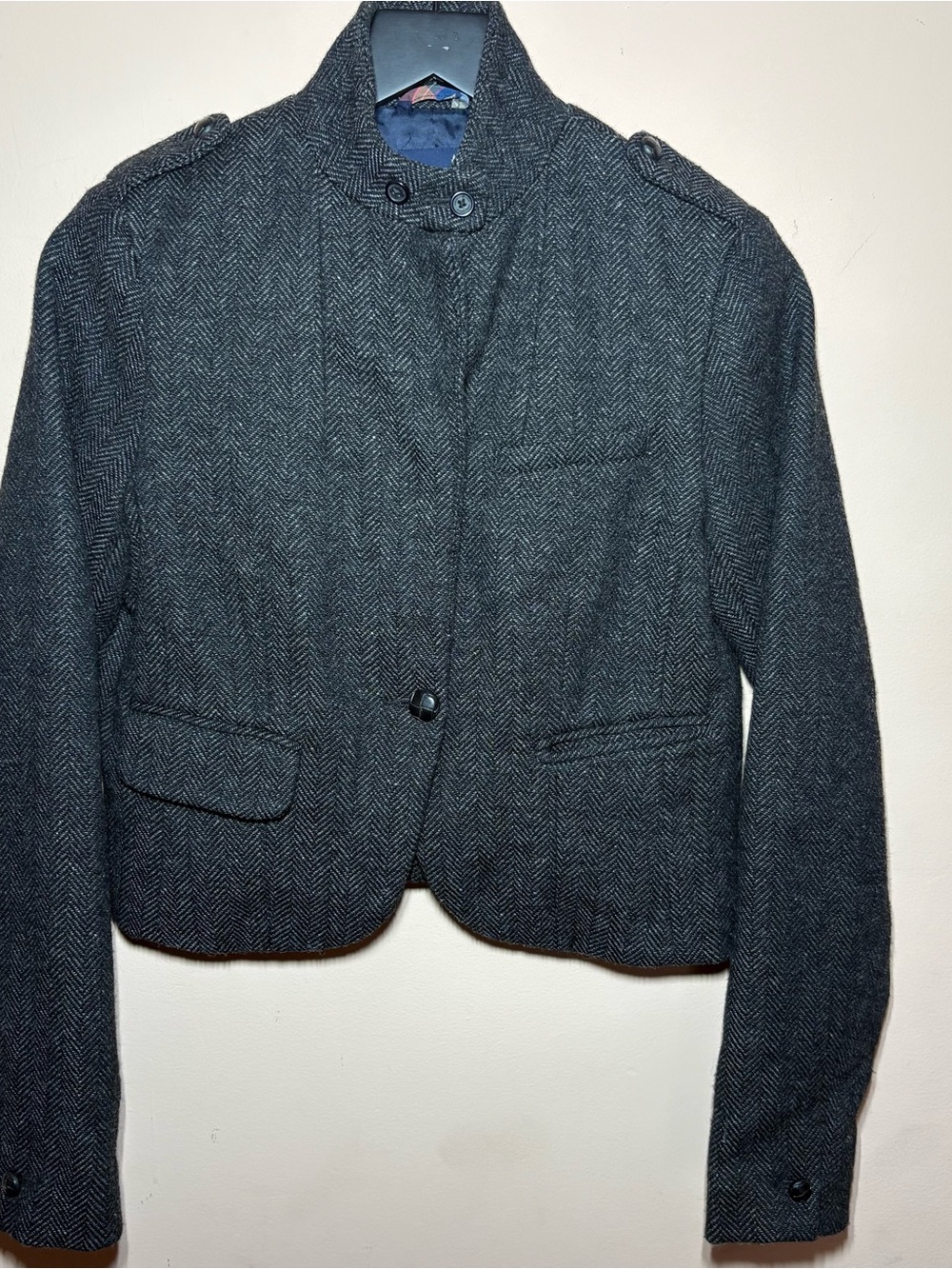 American Eagle Y2K Wool Blend Military Jacket Herringbone S/P